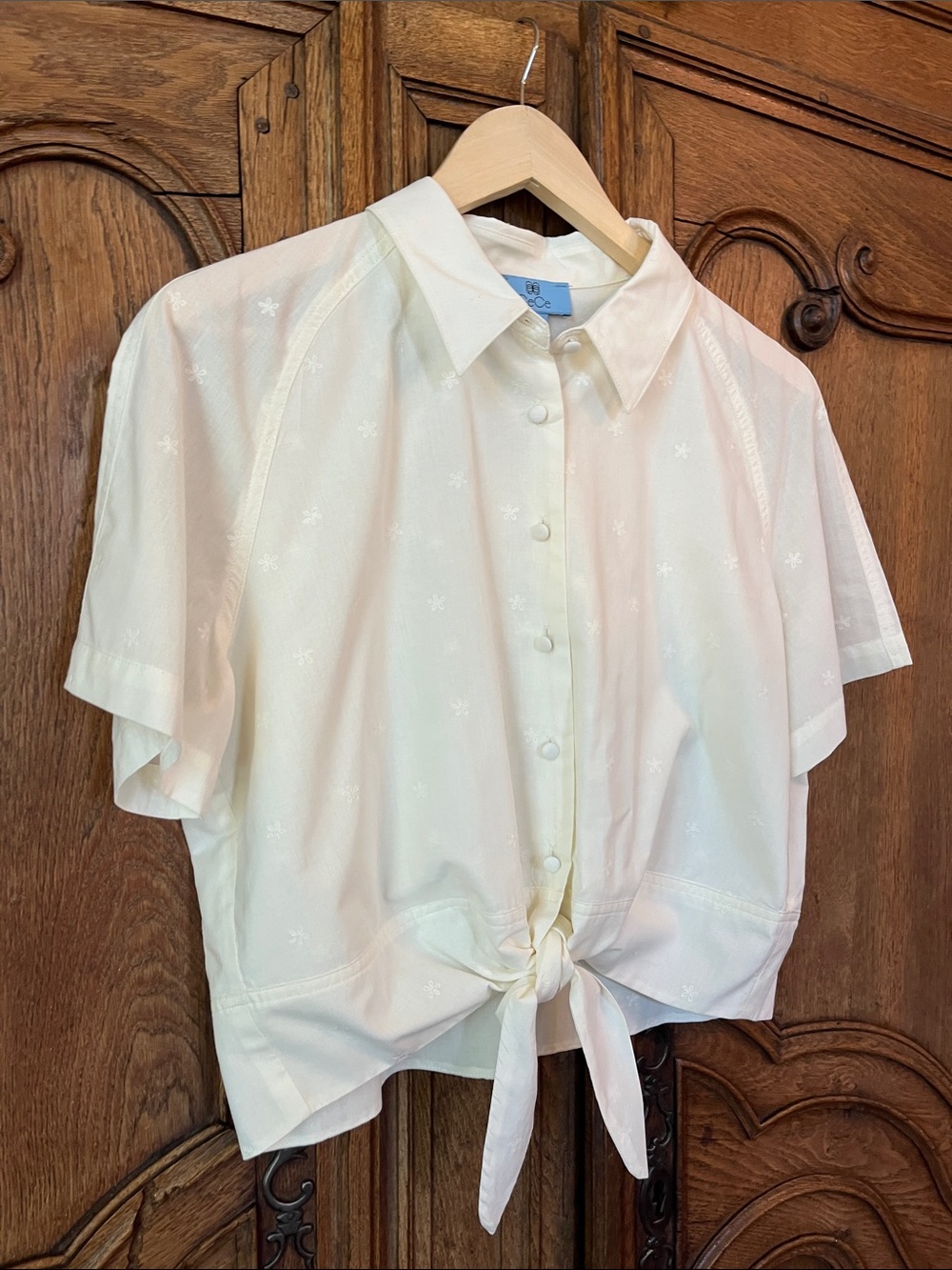 CeCe Cream Short Sleeve Button-Front Tie Shirt - Picture 3 of 8